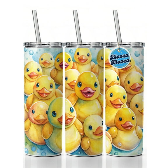 Bunch Of Cute Overlapping Rubber Ducks 20oz Insulated Water Bottle Skinny Tumbler Includes Straw