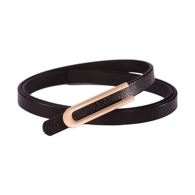 Qarigey Cinturón fino de cuero elegante para mujer, cinturón fino de PU para varios conjuntos, hebilla de Metal, nueva moda Cinturones Color café