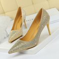 thumbnail image 3 of Zapatos de tacón alto con punta puntiaguda y boca poco profunda para mujer, de moda coreana, sexys, ajustados, con diamantes de colores, para mujer, 3 of 5