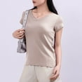 thumbnail image 5 of VgaVtl V-Neck T Shirts Women Short Sleeve Cotton Juniors Shirts Slim Layering Plain Casual Stretch Everyday Shirts,Yellow M, 5 of 6