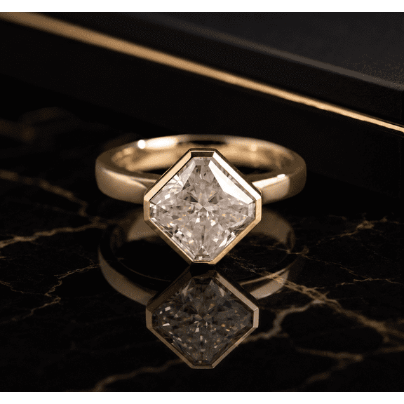 Diiro Princess Cut Moissanite Engagement Ring for Women, Bezel Set Solitaire Ring, Yellow Gold Vermeil, Modern Promise Wedding Ring