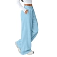 thumbnail image 6 of Sweat Pants for Womens Baeitkot Drawstring Elastic High Waist Side Line Wide Leg Athletic Trousers for Casual Gym Workout Daily Wear Light Blue L, 6 of 7