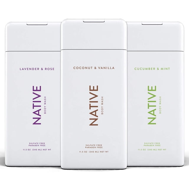 Body Wash Native, paquete de 3 unidades, natural, sin SLS ni parabenos, 300 ml