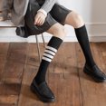thumbnail image 2 of Japanese College Style Women Knee High Socks Vintage Asymmetric Striped Printed Autumn Student Sports High Tube Stocking, 2 of 19