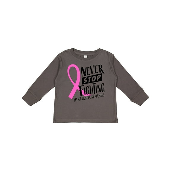 Inktastic Never Stop Fighting Breast Cancer Awareness Boys or Girls Long Sleeve Toddler T-Shirt
