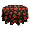 thumbnail image 4 of Red Strawberry Plants Fruit Pattern Black Pattern Round Tablecloth 60"x60",Wrinkle Wipeable Table Cloth for Kitchen Dining Room Picnic Patio Party, 4 of 6