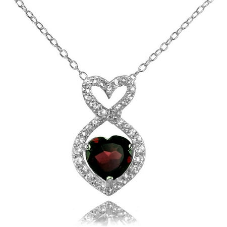Garnet Sterling Silver Necklace - Garnet and White Topaz Sterling Silver Infinity Heart Necklace