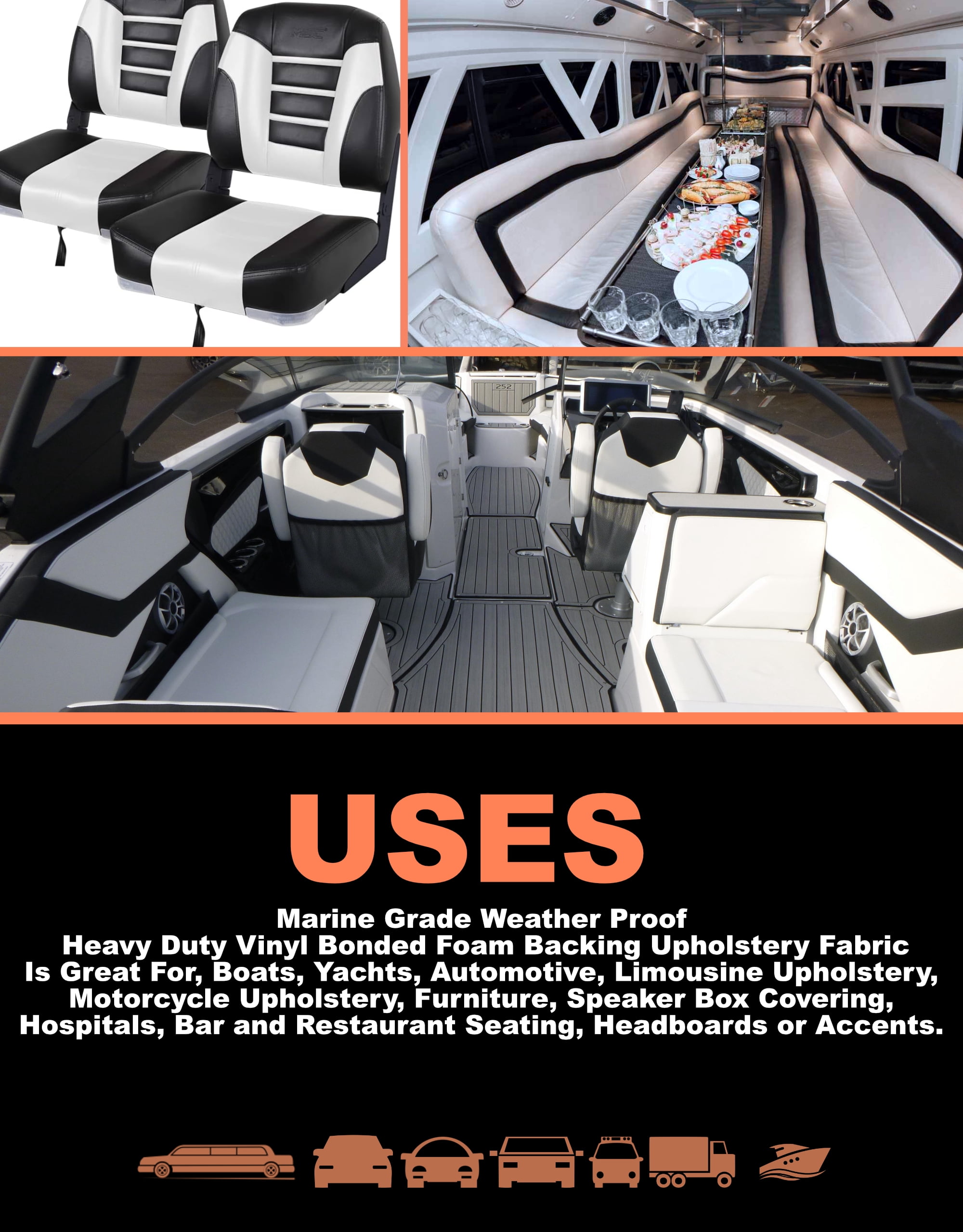 Marine Grade Vinyl Upholstery Bonded Fabric w 1/4” Foam Backing-54”W Heavy Duty UV Resistant Waterproof Faux Leather for Boat Seats, Auto Interiors, & Outdoor Furniture by the Yard (Dolphin Gray)