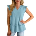 thumbnail image 2 of Camisola Negra Mujer Cuello en V Estirable con Ruffle sin Mangas Túnica en Tela Arrugada para el Uso Casual, 2 of 8