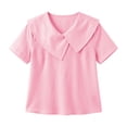 thumbnail image 5 of Women's Sailor Lapel Blouse Solid V Neck Short Sleeve Tunic Shirts Lightweight Summer Basic Tops Casual Outfit Pink, 5 of 6