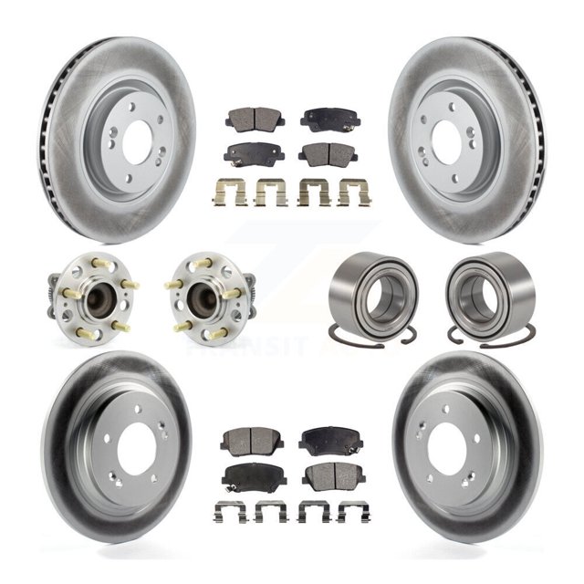 Transit Auto Front Rear Wheel Hub Bearings Assembly Coated Disc Brake Rotors and Semi-Metallic Pads Kit (10Pc) for Car 2016-2017 Hyundai Azera Limited - Left Right Side (Driver Passenger) KBB-107824