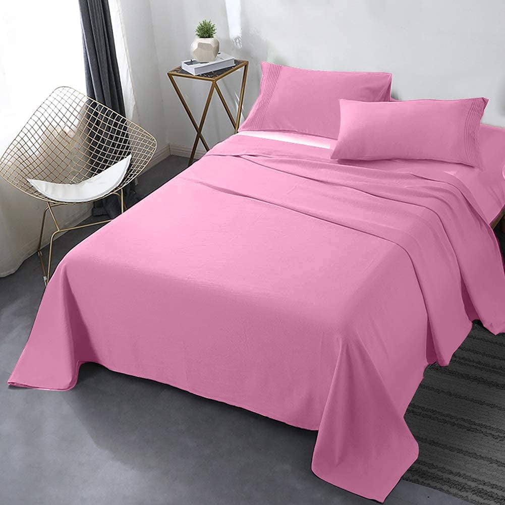 Full Size Bed Sheet Set Extra Deep Fitted Sheet Mattress Cover Microfiber Pink 