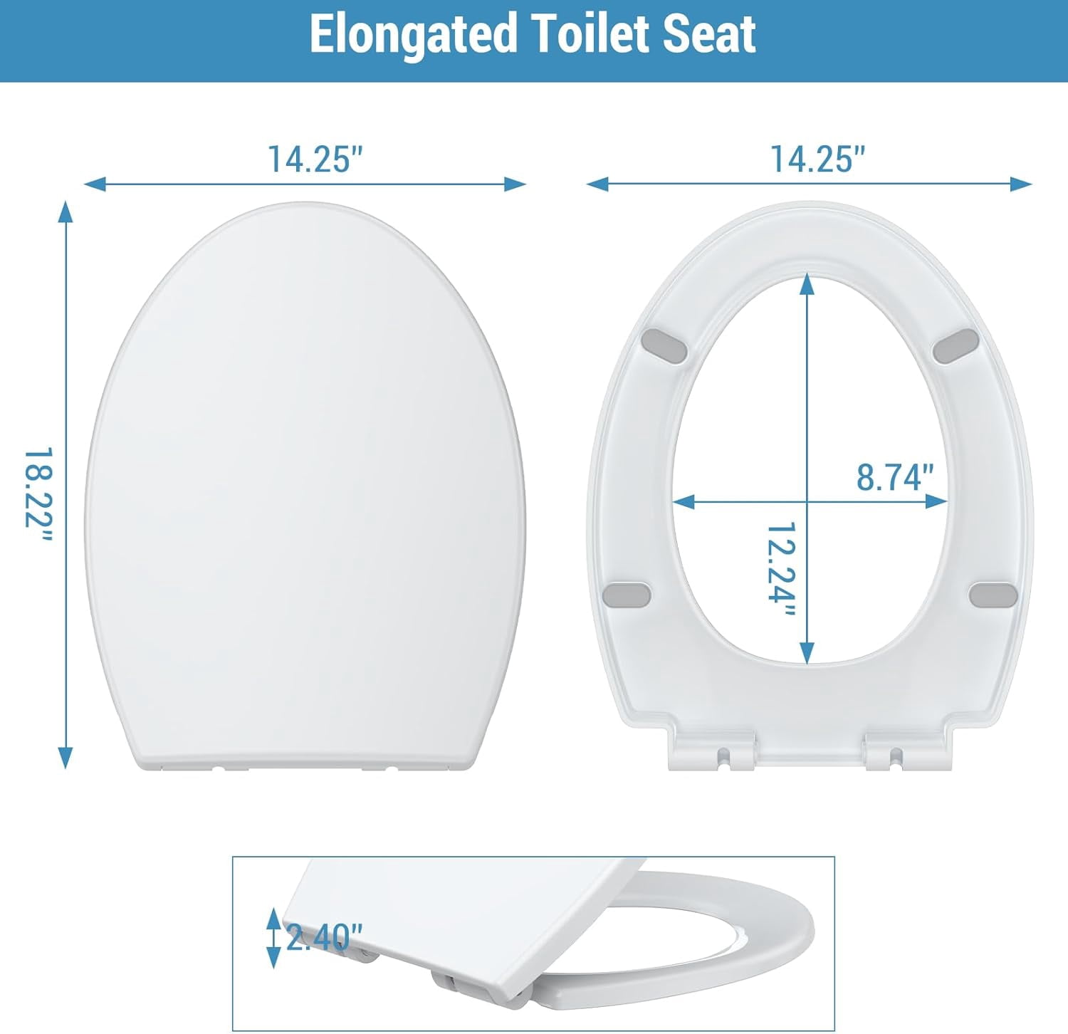 EastVita Round Toilet Seat with Slow Close Quick Release Hinges and Non-Slip Bumpers, White Toilet Seat with Quiet Close Easy to Install and Clean, Never Loosens - American Standard