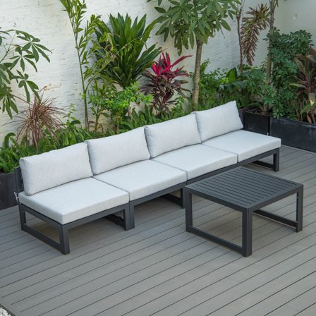 Patio Furniture Set Outdoor 5 Piece Sectional Chairs & Coffee Table - Black Aluminum