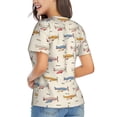 thumbnail image 3 of Honeii Striped Vintage Planes Print Women's Classic V-Neck T-Shirt,Womens Fashion Tops,Stylish Everyday Top for Women, Casual Summer Spring Outfits Clothes-Medium, 3 of 5