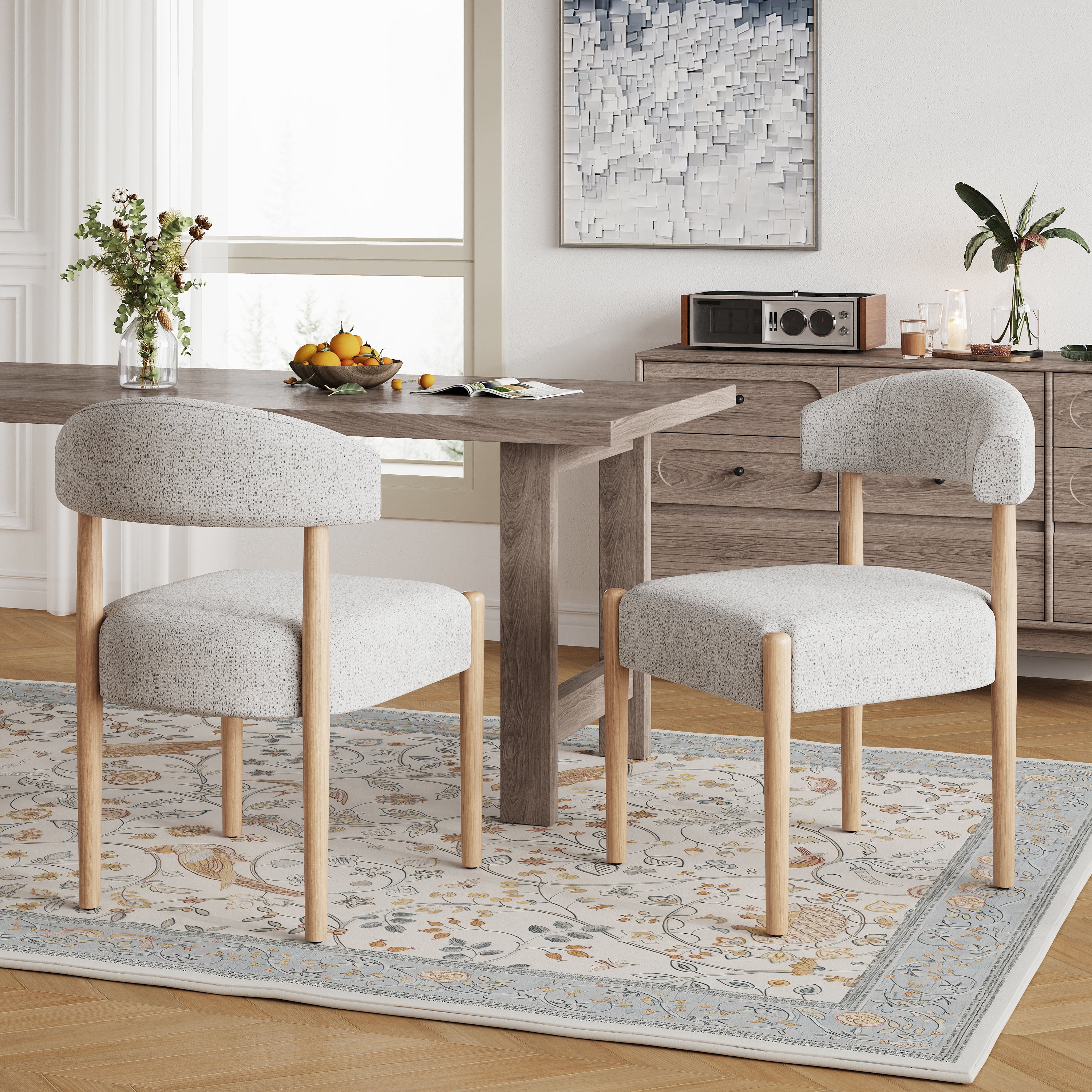 Vknow Furniture Minimalist Fabric Dining Chairs Set of 2 Solid Wood Legs Ergonomic Backrest for Dining Room Bedroom Study, Beige