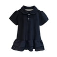 thumbnail image 3 of Girls A Line Ruffle Hem Polo Uniform Dress Short Sleeve Solid Pique Cotton for Kids School Summer Daily Casual Outfit Black 80, 3 of 5