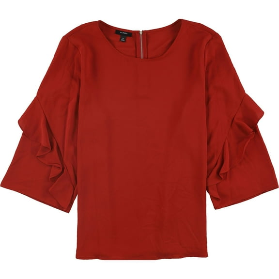 Alfani Womens Zip-Back Ruffled Blouse, Red, X-Small