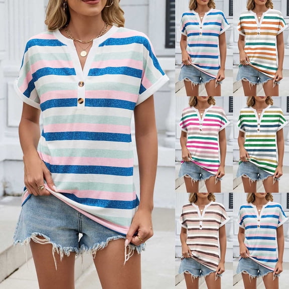 Neewe Womens Tops Sprited Summer V Neck T Shirts Short Sleeve Dressy Casual Loose Fit Cute Tee Clothes Trendy Fashion Outfits