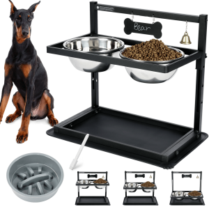 SHAINFUN Elevated Slow Feeder Dog Bowls, Adjustable Height