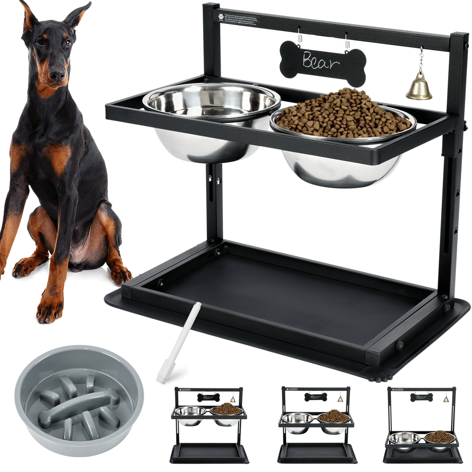 SHAINFUN Elevated Slow Feeder Dog Bowls, Adjustable Height