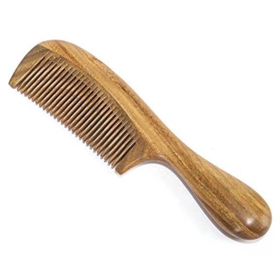 Green Sandalwood Hair Comb, Wooden Detangling Comb with Rounded Handle for Daily Hair Care, TIKA