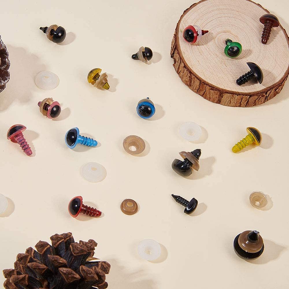 8-18mm 360pcs 6 Assorted Color Safety Eyes Craft Eyes with Washers and 50pcs 2 Sizes Black Safety Noses for Teddy Bear Doll Animal Puppet Plush Animal