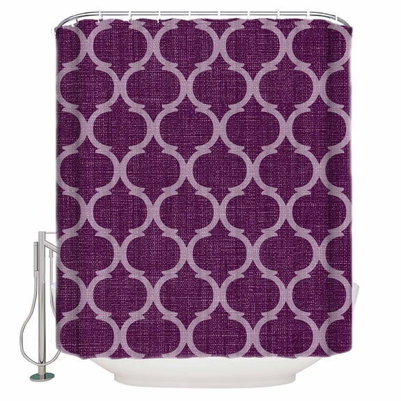 Dark Purple Moroccan Bathroom Shower Curtains with 12 Hooks Waterproof Shower Curtain for Stalls and Bathtubs Country Abstract Quatrefoil Lattice Decorative Bathroom Privacy Curtain 36x78 Inches