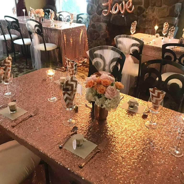 47.25''x70.87'' Sequin Tablecloth Rectangle Rose Gold Sequin Table