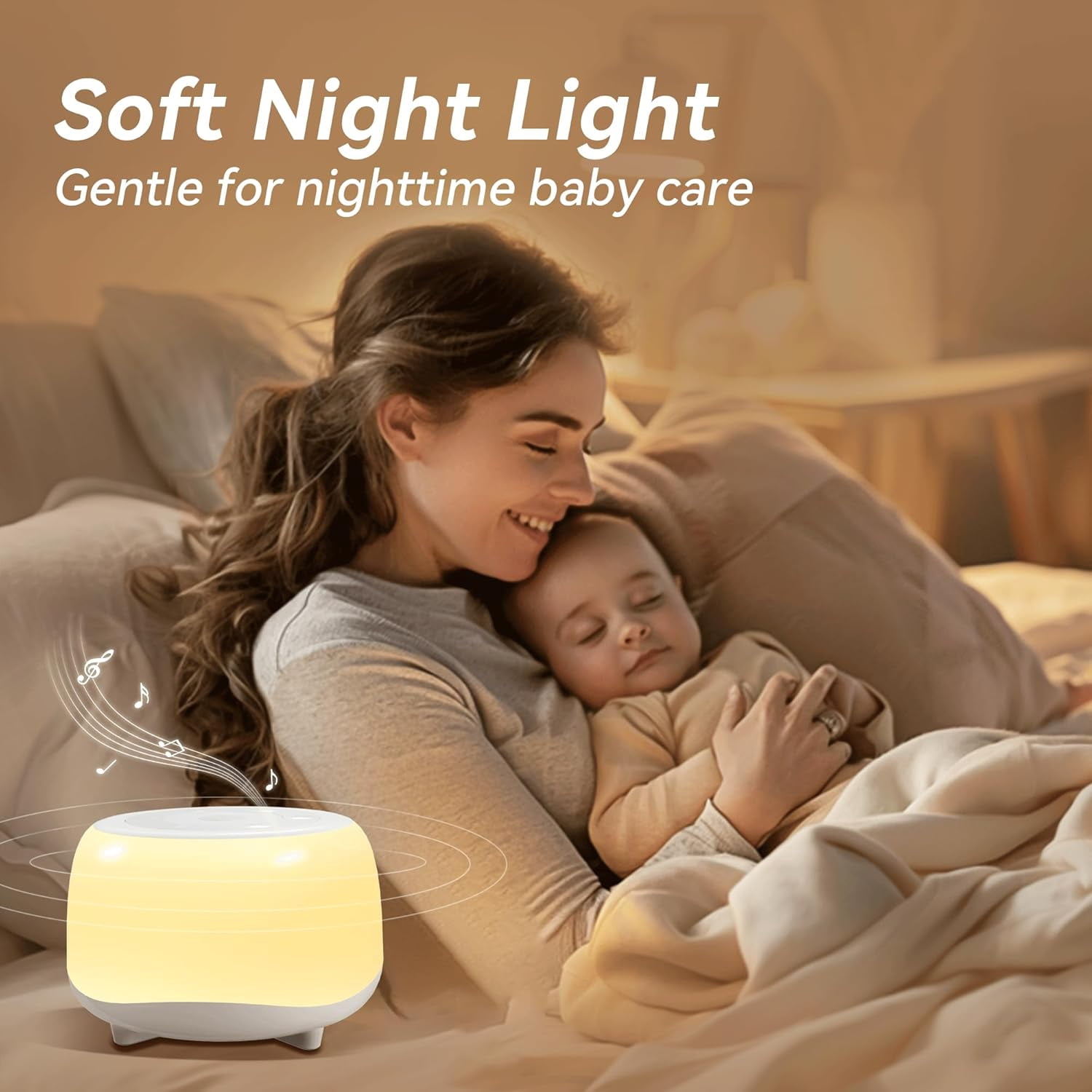 White Noise Sound Machine with 8 Colors Night Light 34 Soothing Sounds, Portable Sound Machine for Baby Adults Kids Sleep with 30 Volume Levels 4 Timers Adjustable Brightness (White)