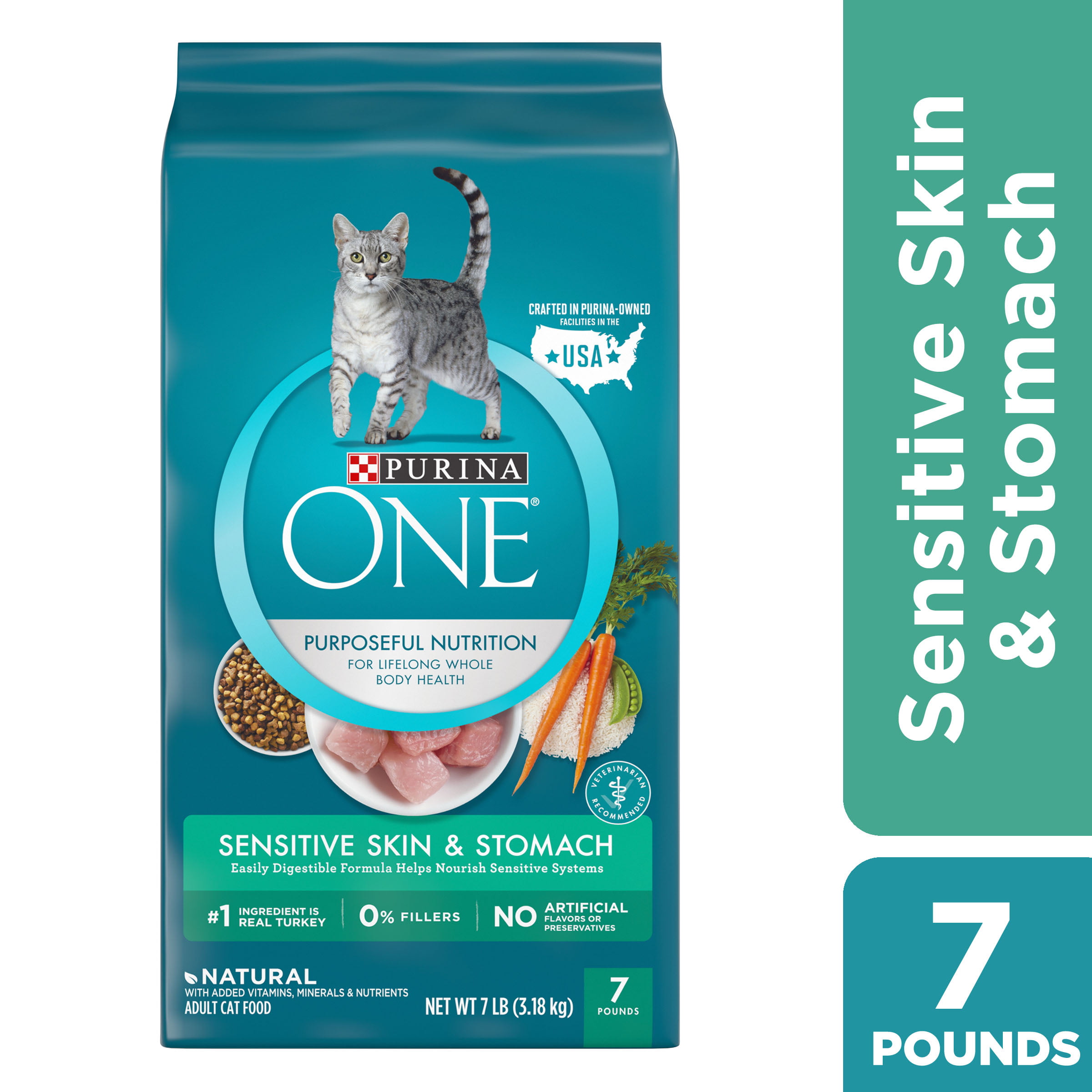 Purina ONE Natural Dry Cat Food, Sensitive Skin & Stomach Formula, 7 lb