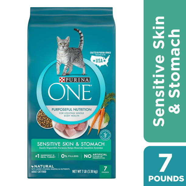 Purina ONE Natural Dry Cat Food, Sensitive Skin & Stomach Formula, 7 lb. Bag -