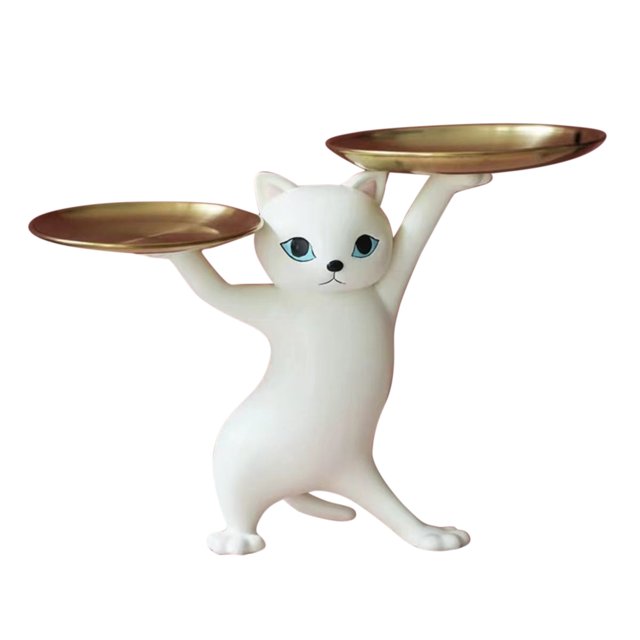 STATA CAT STATUA RESINA ENTRADA CLAVE LA TRAVE ESCULTURA GABAJO (BEIGE)
