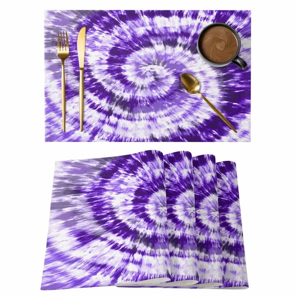 Purple Ombre Placemats Set of 12, Modern Abstract Tie Dye Painting Art Placemats for Dining Table, Place Mats for Kitchen Tabletop, Waterproof Wipeable Dining Table Mats Set