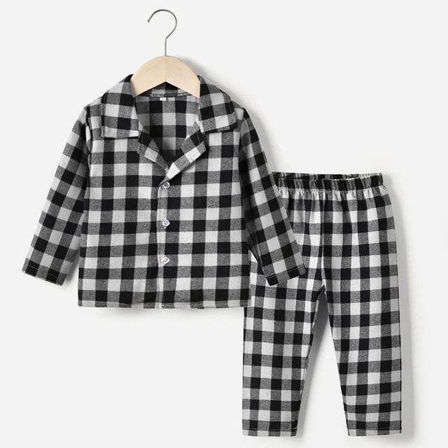 Pyjamas pour Enfants Vêtements Décontractés Garçons Filles Costume en Coton à Col Rabattu Vêtements de Maison Automne Hiver Vêtements de Nuit Hauts à Carreaux Rouges Ensembles de Pyjamas