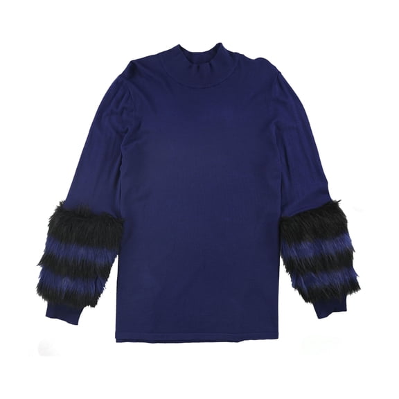 Alfani Womens Faux Fur Cuff Pullover Sweater, Blue, X-Large