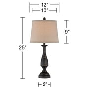 Regency Hill Ben Rustic Farmhouse Table Lamps 25 High Set of 2 Dark Bronze Metal Beige Linen Drum Shade for Bedroom Living Room Bedside Nightstand