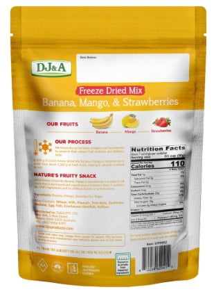 DJ & A Freeze Dried Fruit Mix, Banana Mango & Strawberries, Ready-to-Eat Plant-Based Snack, 7.1 oz