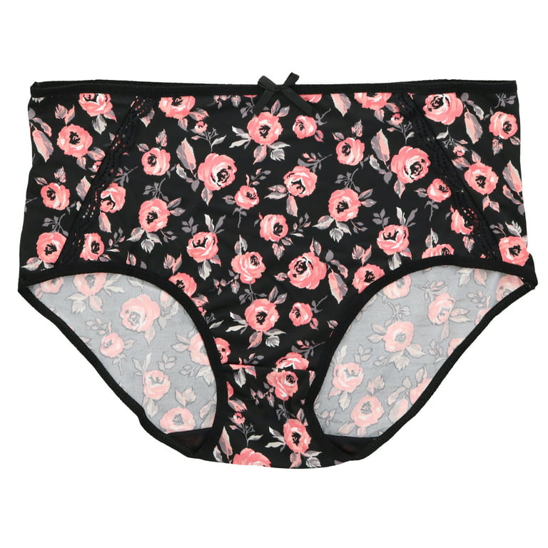 Delta Burke Intimates Women's Plus Size Sexy Classic High Rise Brief  Panties (5Pr) (XX-Large, Hot Pink Black Florals)