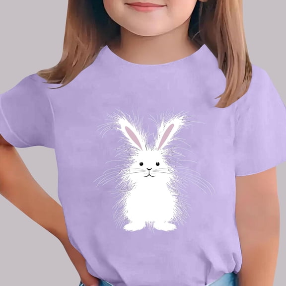 Xdegoge Kids Easter T-Shirt White Bunny Sketch Print Adorable Animal Design for Toddler Baby Girls Kids Tween Teen 3-15Y