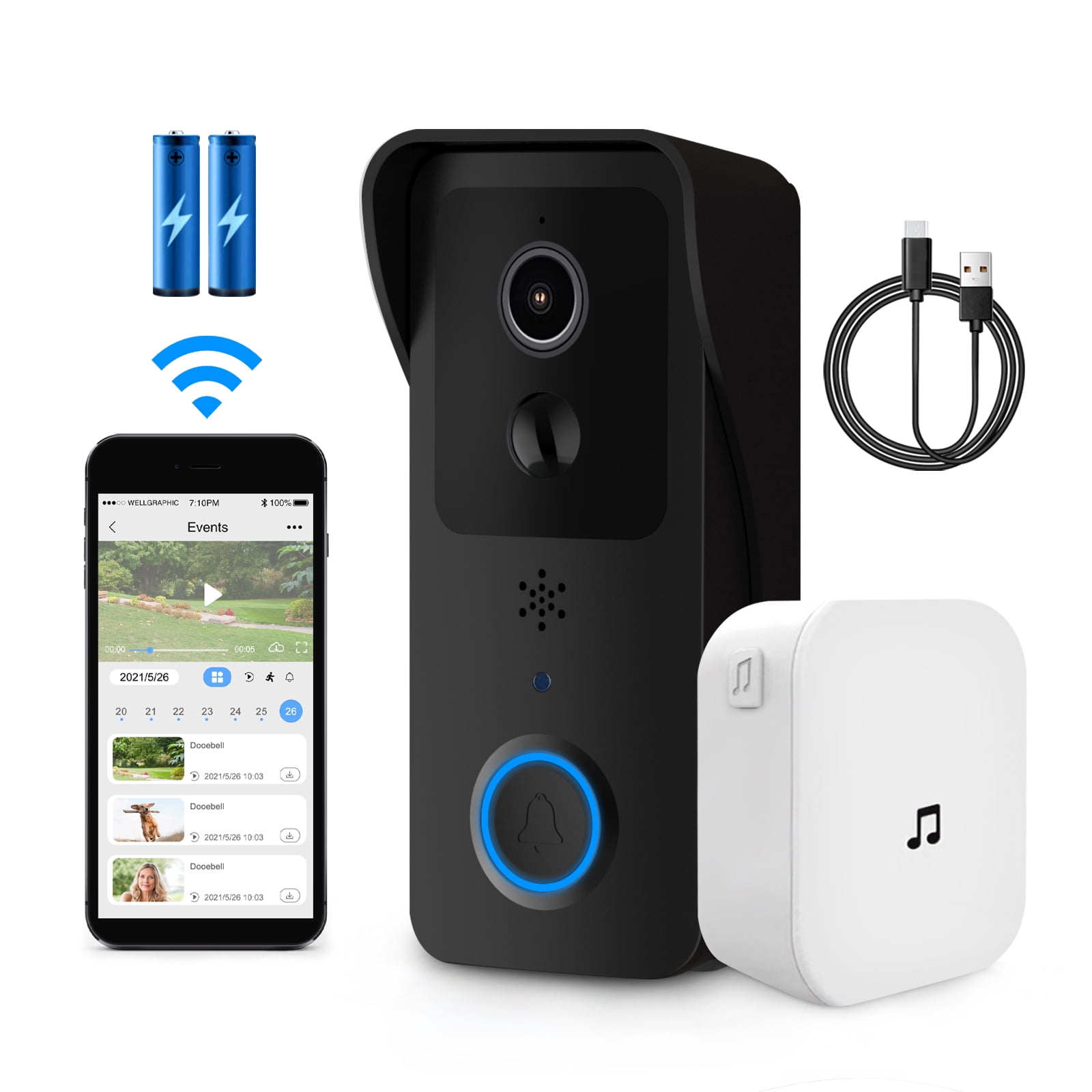 instinkt Sæt ud Ulv i fåretøj FUNNYFAIRYE T32 Pro Wireless Video Doorbell Camera, 1080p 5G WiFi Smart  Doorbell Home Security Camera with Chime, Black - Walmart.com