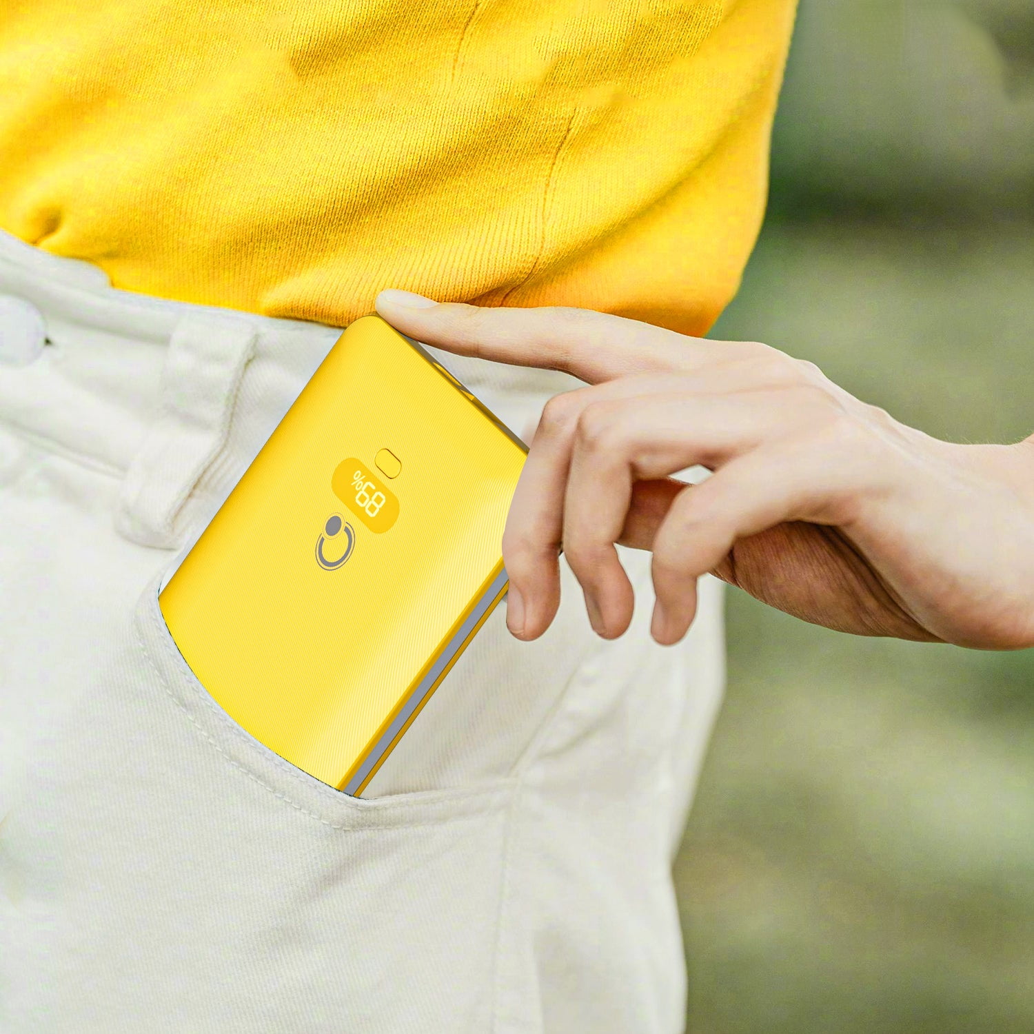 Q 10000mAh Portable Power Bank Charger with Built-in Cables AC outlet, PD 20W USB C Fast Charging with 3 Cords,5 Output slim usb chargerCompatible with iPhone, Tablet & All Smart Phones Yellow