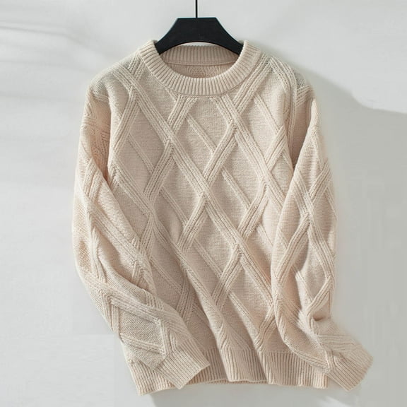 Christmas Gift Ofreoo Women's Winter Loose Solid Sweater Long Sleeve Round Neck Sweater Top Business Casual Outfits for Women