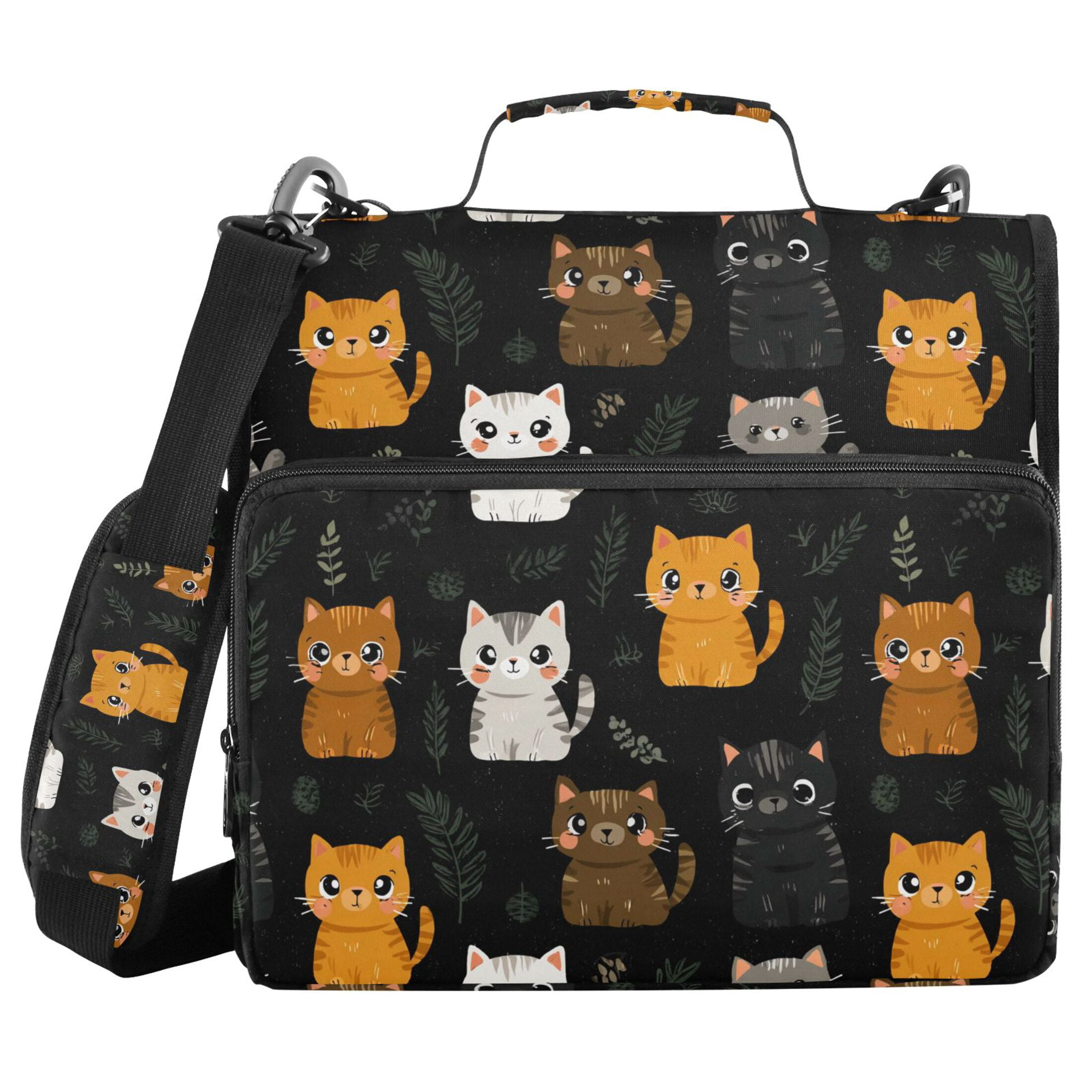 Zipper Binder Cats and Weeds 1.5 Inch Binder Folder Bag with Shoulder Strap and Handle