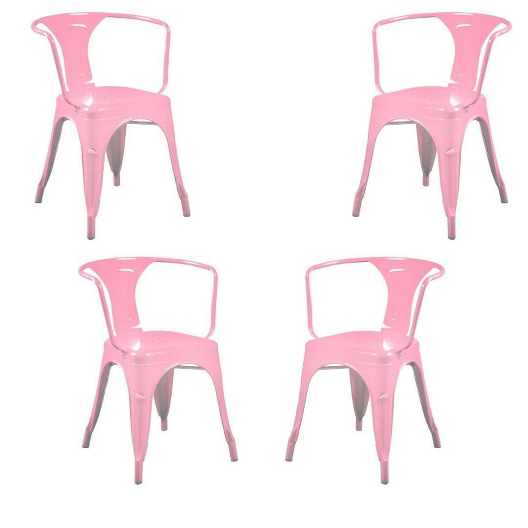 Tolix arm chair in light pink, metal industrial dining chair set of 4