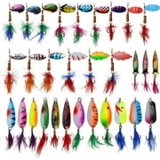 Spinner Fishing Lures Kit, 30pcs Metal Spoon Lures with Feathered Treble Hooks