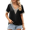 thumbnail image 2 of gakvbuo Womens Tops!Fashion Women's Summer V-Neck Lace Patchwork Short Sleeve Sexy Top Blouse, 2 of 7