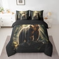thumbnail image 2 of Homewish Safari Animal Bear 7 Pieces Bedding Comforter Set,Tropical Botanical Plant Full Bedding Set,Brown Green Black Fitted Sheet Flat Sheet For Boys Kids,Breathable Home Decor Reversible, 2 of 8