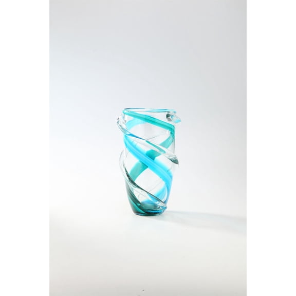 CC Home Furnishings Handblown Spiral Tapered Glass Vase - 10" - Clear and Blue