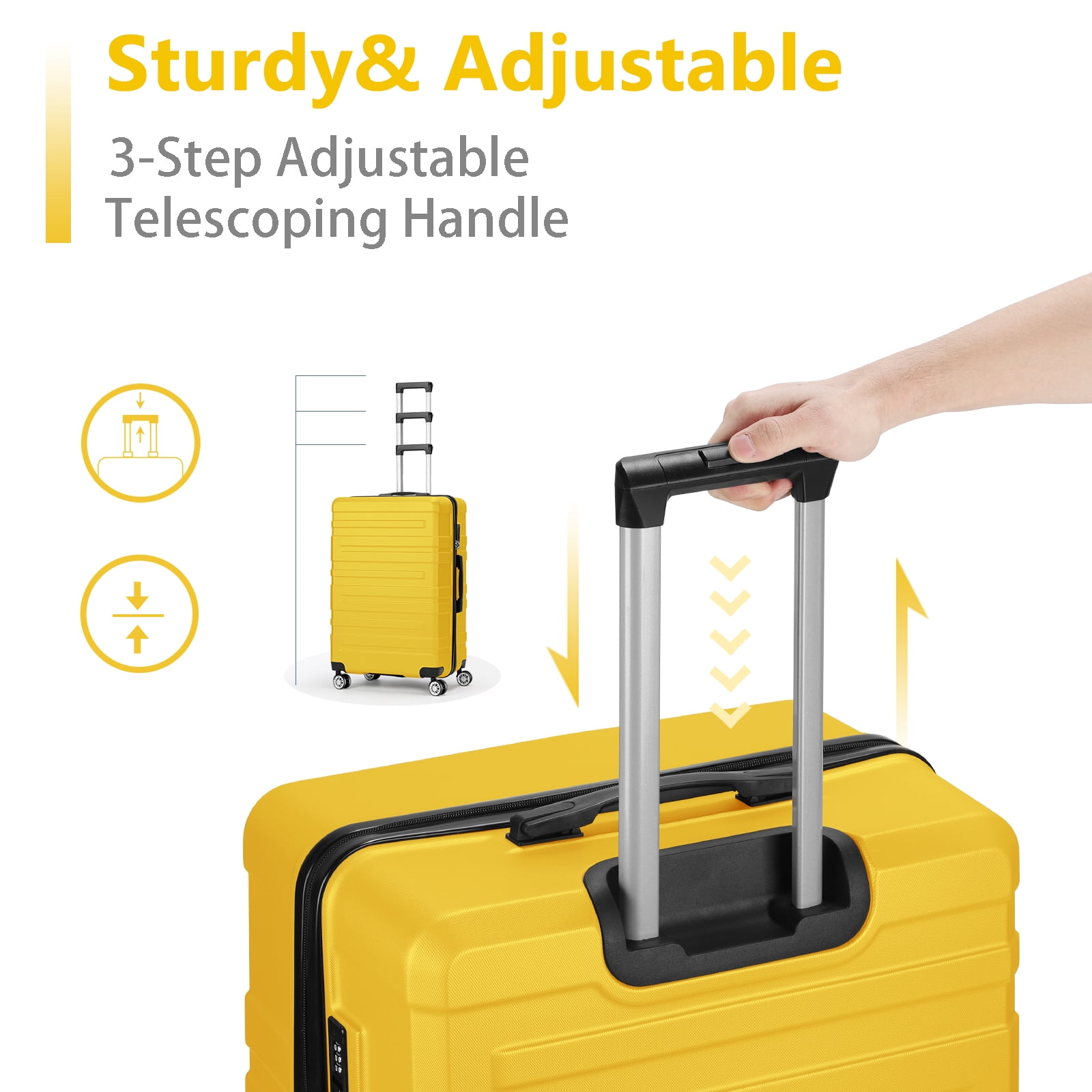 Hikolayae Luggage Sets Hardside Spinner with TSA Lock in Yellow, 3 Piece